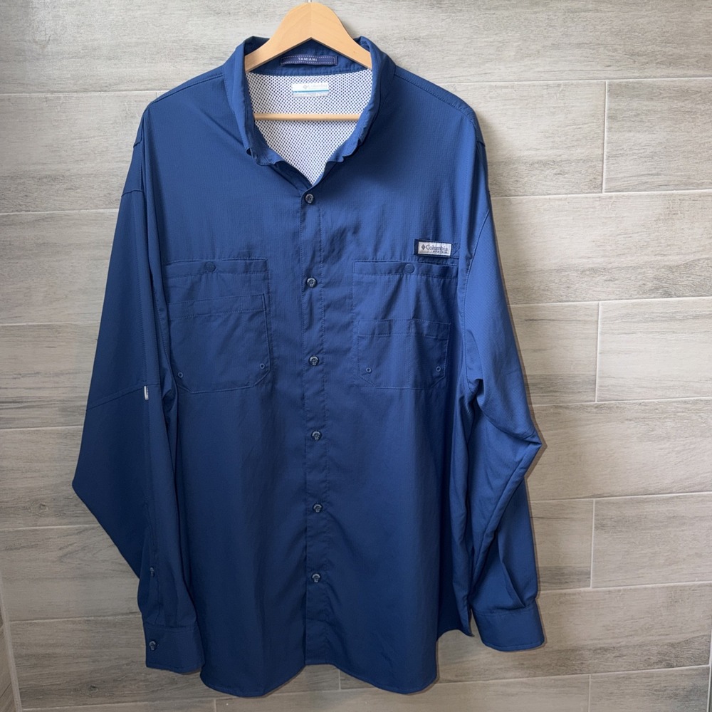 Columbia Mens XXL PFG Tamiami UPF 40 Long Sleeve Fishing Shirt Blue Omnishade